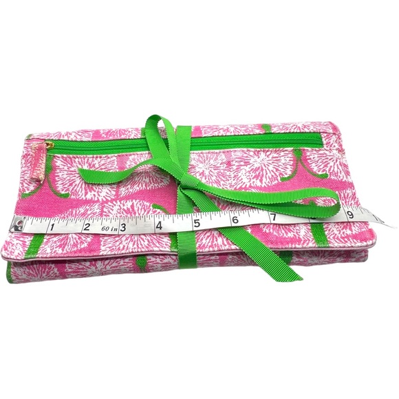Lilly Pulitzer Jewelry Travel Fabric Case Pink, White Snail Pattern Green Bow - Picture 3 of 13